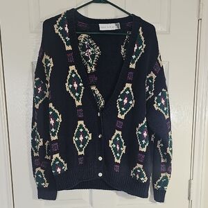 VTG 90's Robert Scott Ltd Cottagecore Geometric Cardigan Jewel Tones Medium